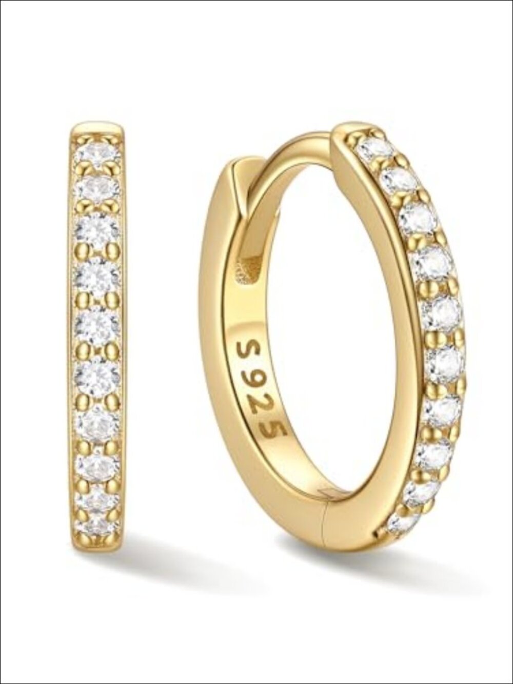 925 Sterling Silver Hoop Earrings Cubic Zirconia Huggie Small
